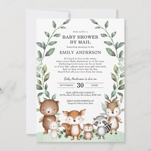 Invitation Cute Bois Animaux Végétaux Baby shower Par Mail (Devant)