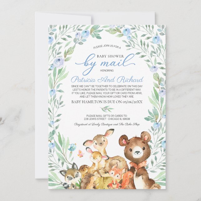 Invitation Cute Bois Animaux Végétaux Baby shower Par Mail (Devant)