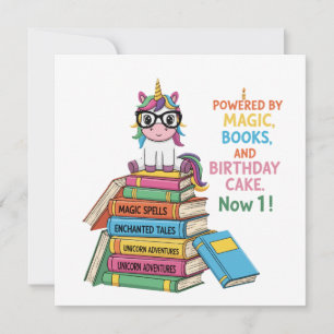 Invitation Cute Bookworm Unicorn 1er anniversaire   Magical R