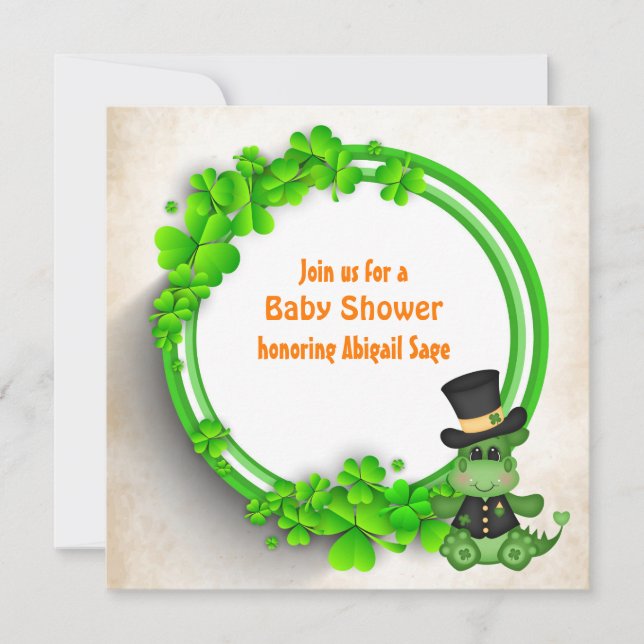 Invitation Cute Boy Dragon et Clochers Baby shower irlandais (Devant)