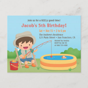 Invitation Cute Boy Loves Fishing Anniversaire Fête Invitatio