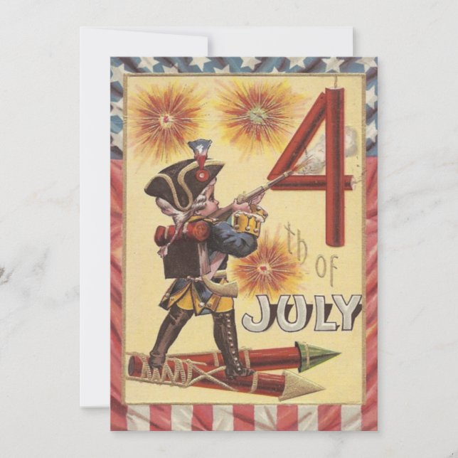 Invitation Cute Boy Revolutionary War Soldier Fireworks (Devant)