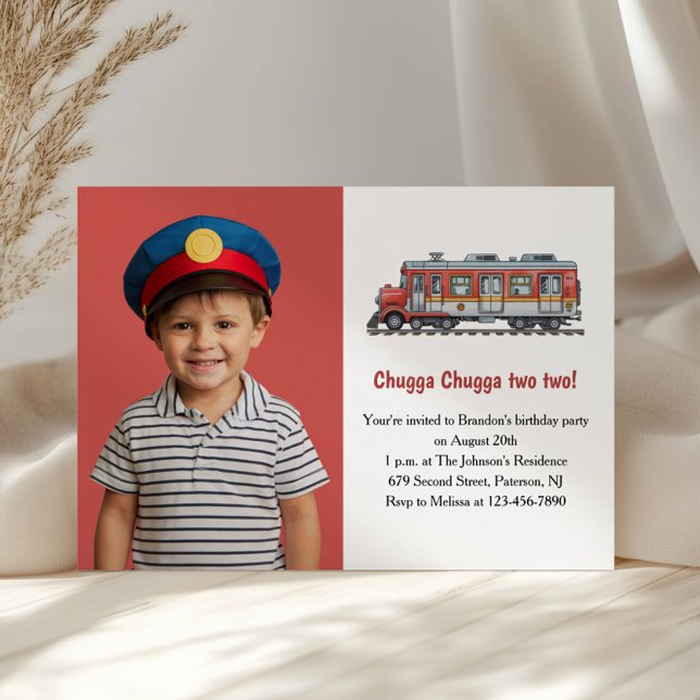 Invitation Cute Boy Train Photo Enfants 2e fête d'anniversair (Créateur téléchargé)