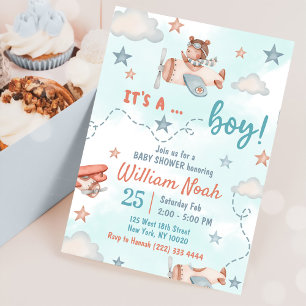 Invitation Cute Boy's Avion thème Baby Shower Party