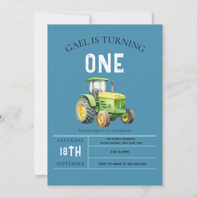 Invitation Cute Boys Farm Animaux & Red Tractor 1er anniversa (Devant)