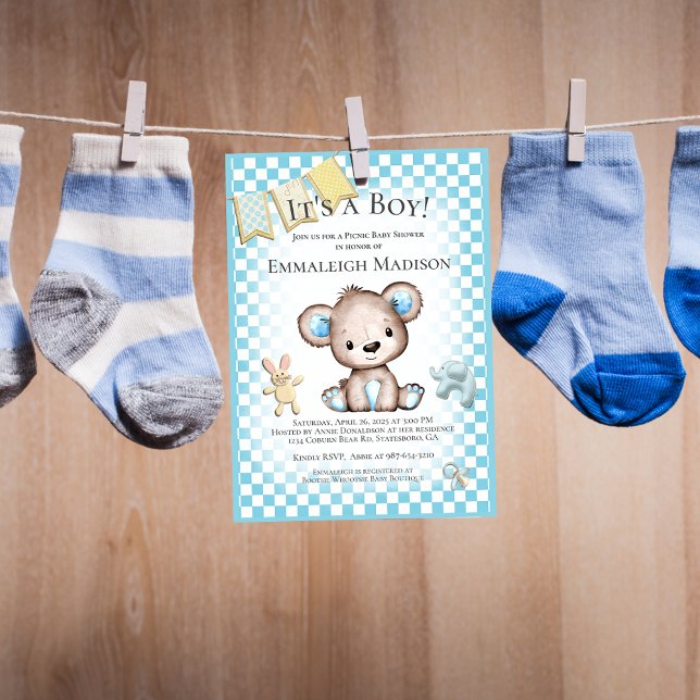 Invitation Cute Brown ours bébé garçon Baby shower de pique-n (Créateur téléchargé)