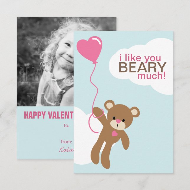 Invitation Cute Brown Ours photo Valentine (Devant / Derrière)