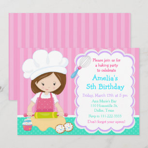 Invitation Cute Brunette Fille Baking Anniversaire