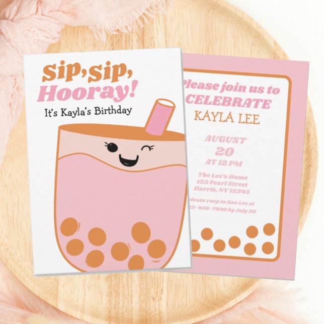 Invitation Cute Bubble Tea Girls Anniversaire (Créateur téléchargé)