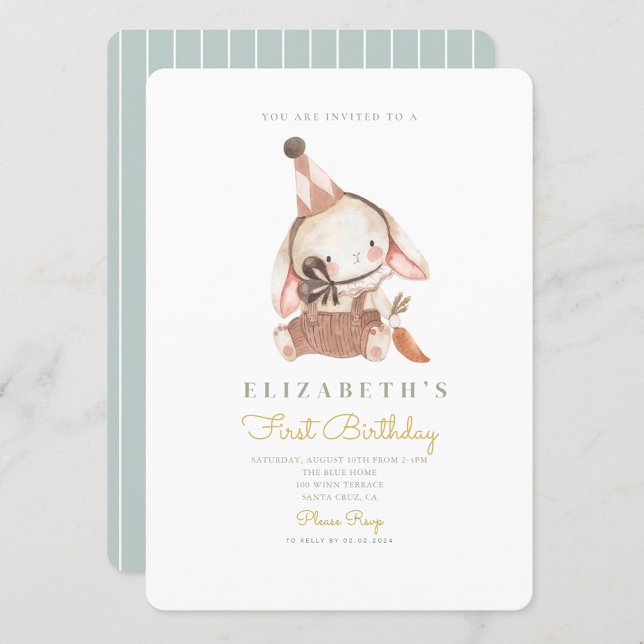 Invitation Cute Bunny & Carrot Premier anniversaire 1er anniv (Créateur téléchargé)