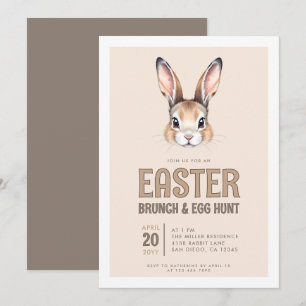 Invitation Cute Bunny Face Brunch de Pâques et chasse aux oeu