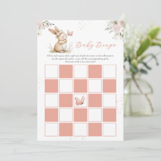 Invitation Cute Bunny  Girl Baby Shower Baby Bingo Card