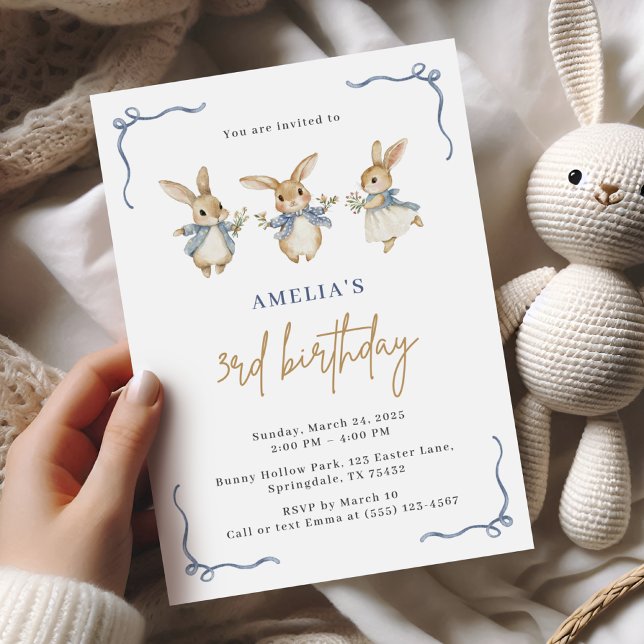 Invitation Cute Bunny Kid Pâques 3e fête d'anniversaire (Créateur téléchargé)
