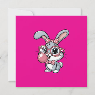 Invitation Cute Bunny with Glasses Blowing Bubble Gum