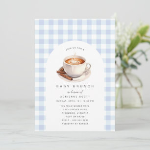 Invitation Cute Café Bleu En vichy Baby shower garçon Brunch