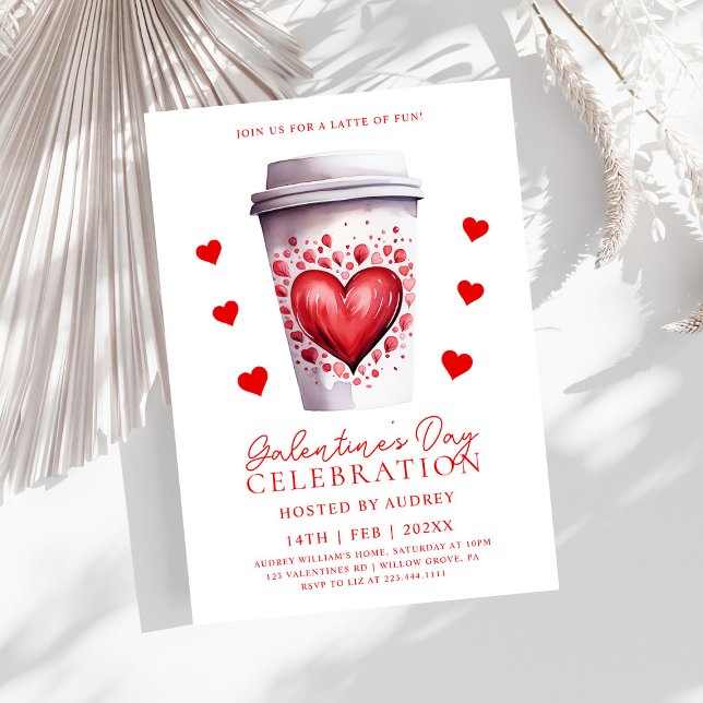 Invitation Cute Café Latte Valentines Galentines (Créateur téléchargé)