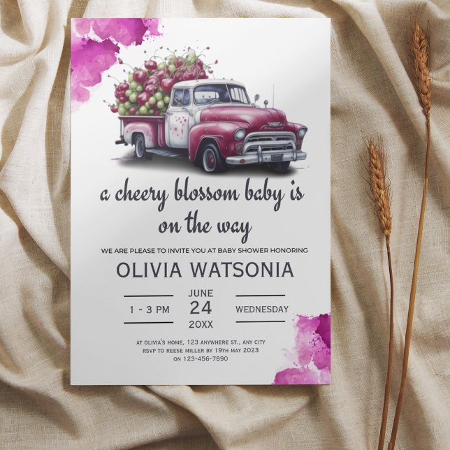 Invitation Cute Camion cerise Baby shower sucré (Créateur téléchargé)