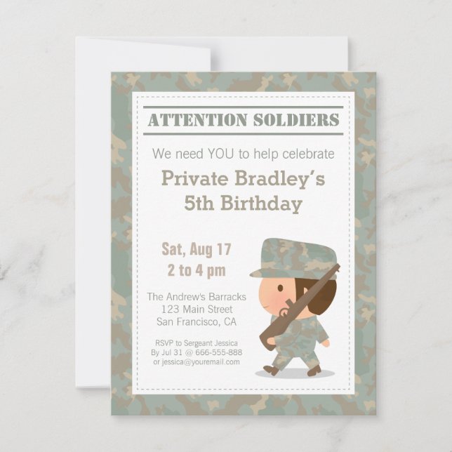 Invitation Cute Camo Militaire Impression Armée Boy Birthday  (Devant)