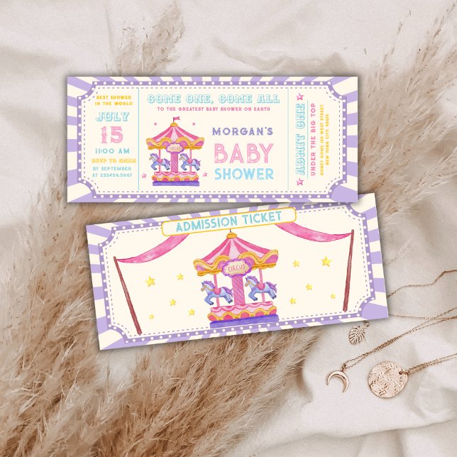 Invitation Cute Carousel Circus Ticket Carnival Baby shower  (Cute Carousel Circus Ticket Carnival Baby shower Invitation)