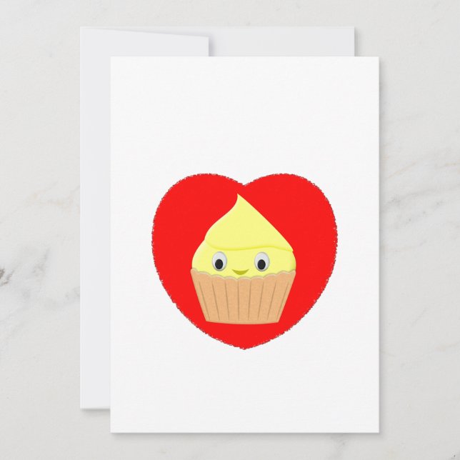 Invitation Cute Cartoon Citron Cupcake Dans Le Coeur Rouge (Devant)
