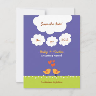 Invitation Cute Cartoon Love Birds (Night) Wedding