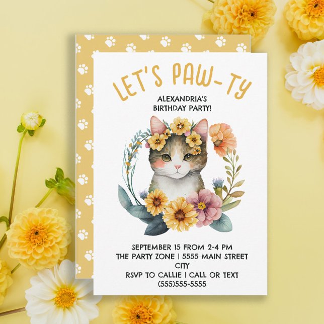 Invitation Cute Cat Kitten Petite Fête d'anniversaire de la p (Créateur téléchargé)