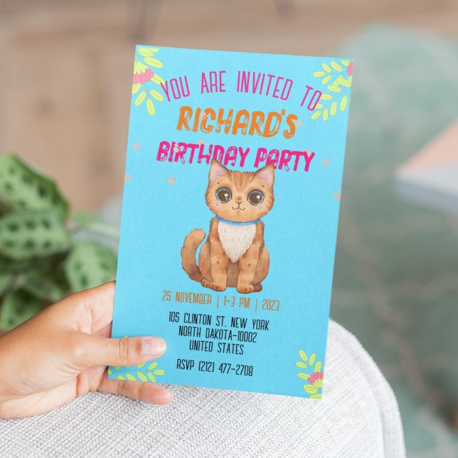 Invitation Cute Cat Kitten Theme Fête d'anniversaire de l'enf (Créateur téléchargé)