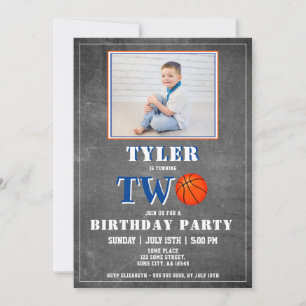 Invitation Cute Chalkboard Basketball Photo 2e anniversaire