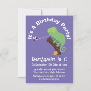 Invitation Cute chameleon attraper un dessin animé