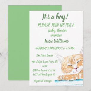 Invitation Cute Chat Kitty Kitten animal bébé Garçon vert