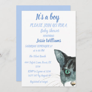 Invitation Cute Chat Kitty Kitten Bleu Bébé garçon douche