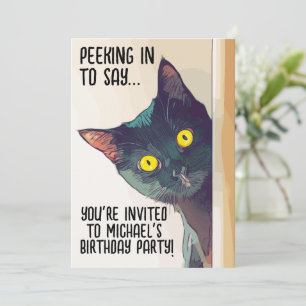 INVITATION CUTE CHAT NOIR ENTRETIENS DE FÊTE D'ANNIVERSAIRE