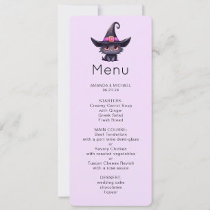 Invitation Cute Chat noir portant une sorcière Casquette Menu
