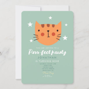 Invitation Cute Chat Orange Vert Anniversaire