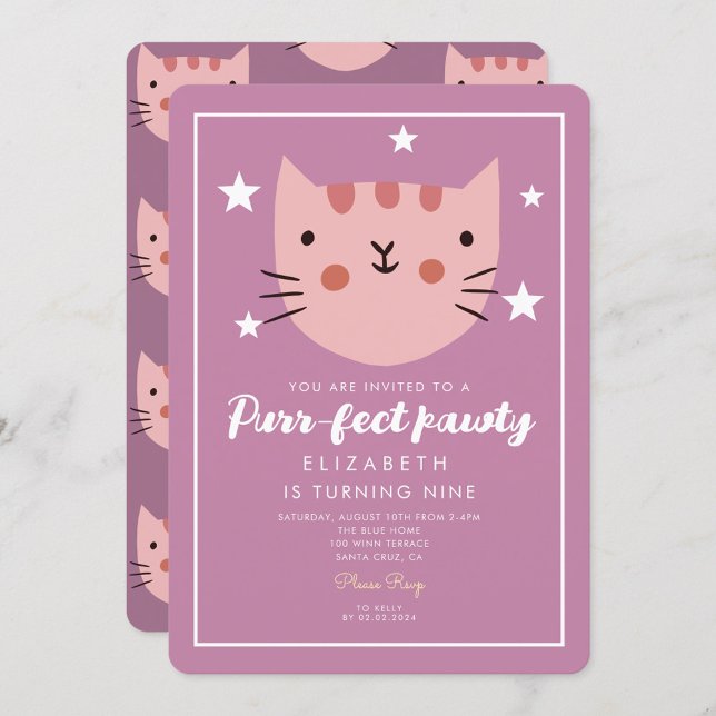 Invitation Cute Chat Rose Vert Anniversaire (Créateur téléchargé)