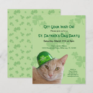 Invitation Cute Chat Shamrock Casquette St. Patrick's Day Par