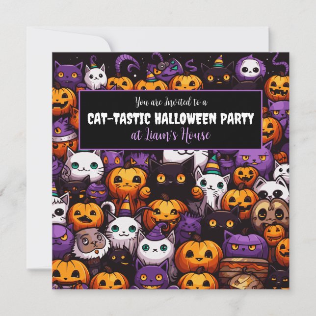 Invitation Cute Chat Thémé Halloween Party (Devant)