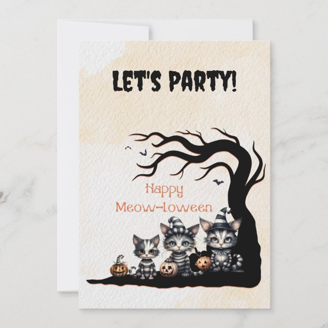 Invitation Cute Chats fantômes d'Halloween rayés noir et blan (Devant)