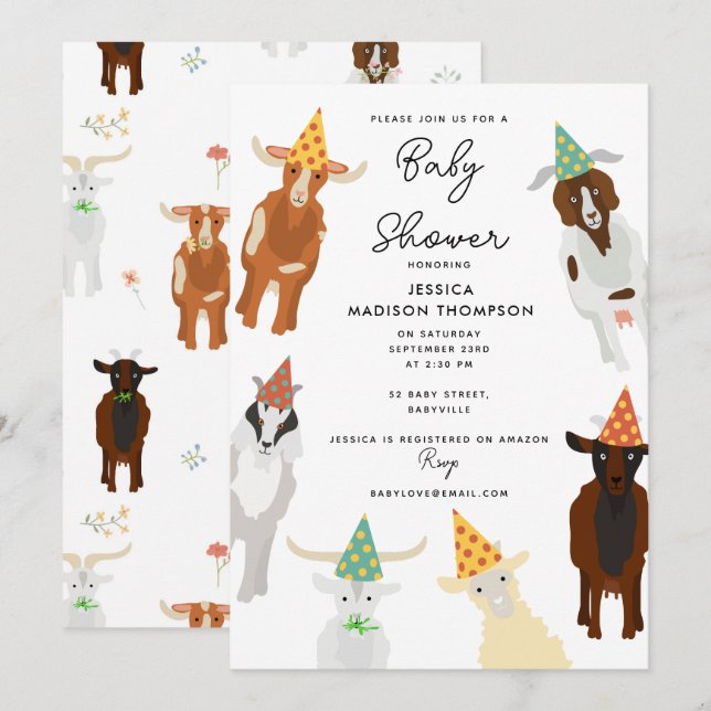 Invitation Cute Chèvres Agritourisme Animaux Baby shower de c (Devant / Derrière)