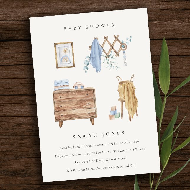Invitation Cute Chic Boy Baby Nursery Baby shower essentiel (Créateur téléchargé)