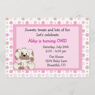 Invitation Cute Chien Chien Filles 1er Anniversaire Invitatio
