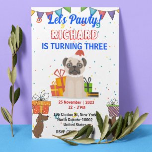 Invitation Cute Chien Chiot Puppy Theme Fête d'Anniversaire d