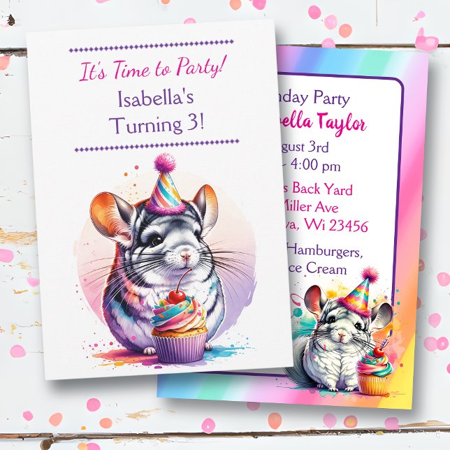 Invitation Cute Chinchilla Fête d'anniversaire de la fille à  (Créateur téléchargé)