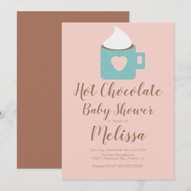 Invitation Cute Chocolat chaud Baby shower de la fille Feu de (Devant / Derrière)
