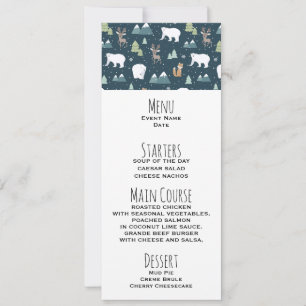 Invitation Cute Christmas Winter Animaux Rustic Motif Menu