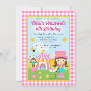 Invitation Cute Circus Brunette Anniversaire de enfant format