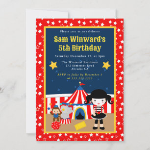 Invitation Cute Circus Girl Mime Anniversaire de enfant