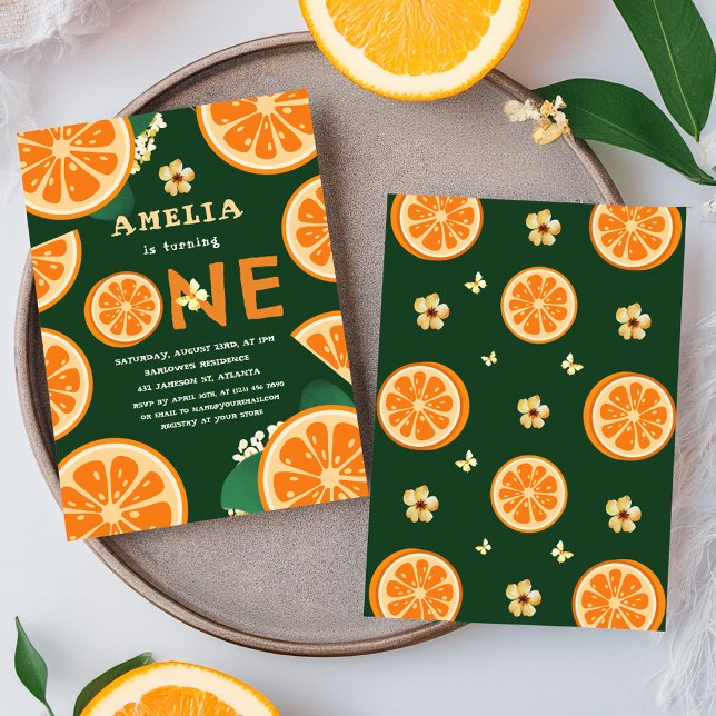 Invitation Cute Citrus Orange Bébé premier anniversaire (Cute Citrus Orange Baby First Birthday Invitation)