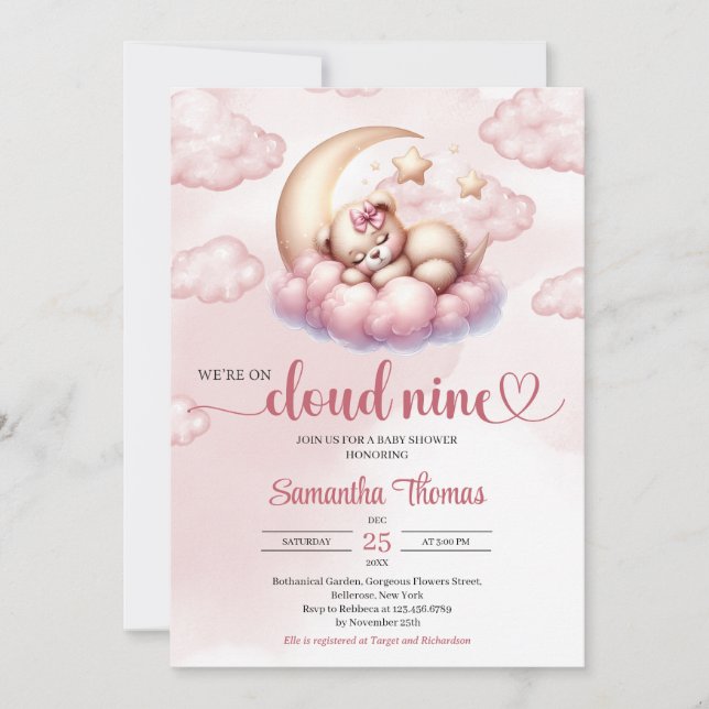 Invitation Cute Cloud Neuf ours en peluche dormant au-dessus  (Devant)