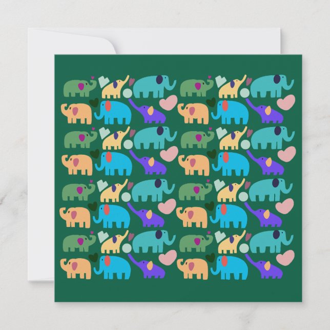 Invitation Cute Colorful Elephant Seamless Pattern (Devant)